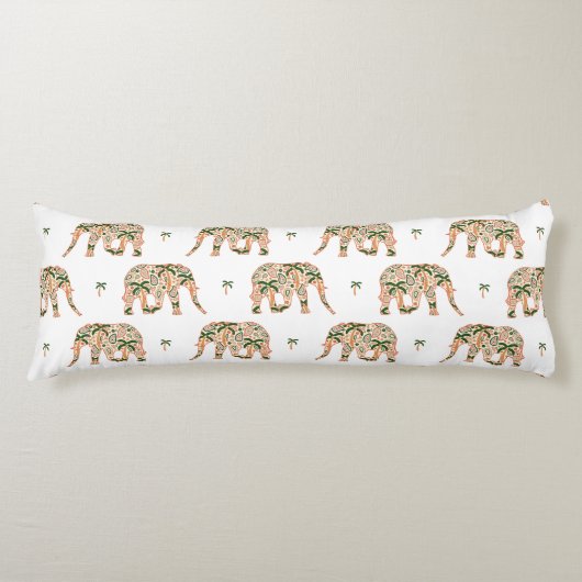 Indian Floral Paisley Ornate Elephants ボディピロー (正面)