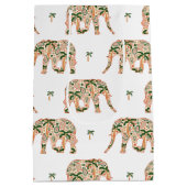 Indian Floral Paisley Ornate Elephants ミディアムペーパーバッグ (裏面)