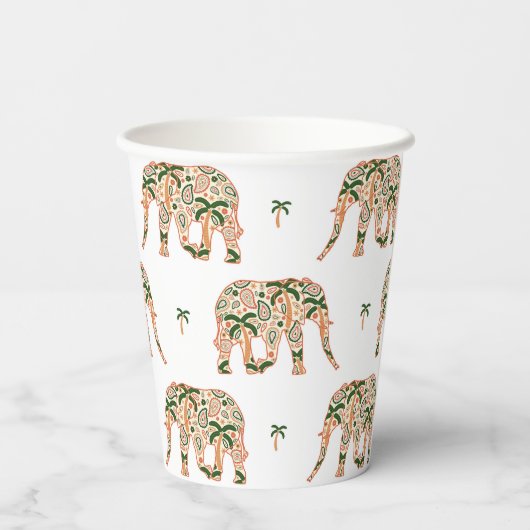 Indian Floral Paisley Ornate Elephants 紙コップ (裏面)