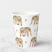 Indian Floral Paisley Ornate Elephants 紙コップ (左)