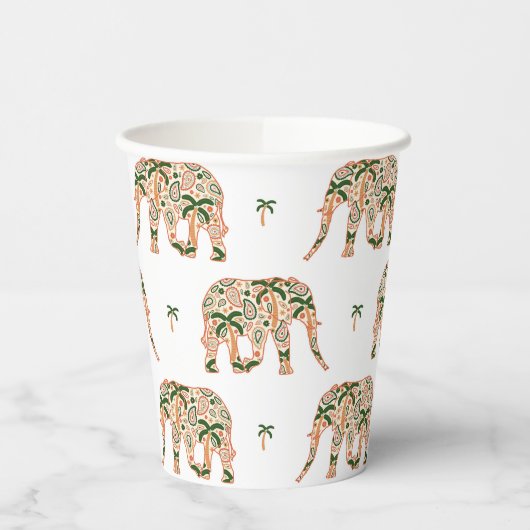 Indian Floral Paisley Ornate Elephants 紙コップ (左)
