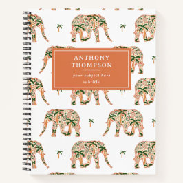 Indian Floral Paisley Ornate Elephants Custom Name ノートブック