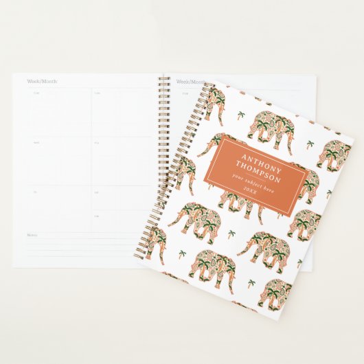 Indian Floral Paisley Ornate Elephants Custom Name プランナー手帳 (ディスプレー)