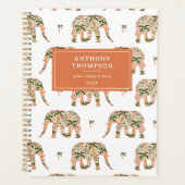 Indian Floral Paisley Ornate Elephants Custom Name プランナー手帳 (正面)