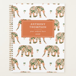 Indian Floral Paisley Ornate Elephants Custom Name プランナー手帳