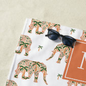 Indian Floral Paisley Ornate Elephants Monogrammed ビーチタオル (インサイチュ)