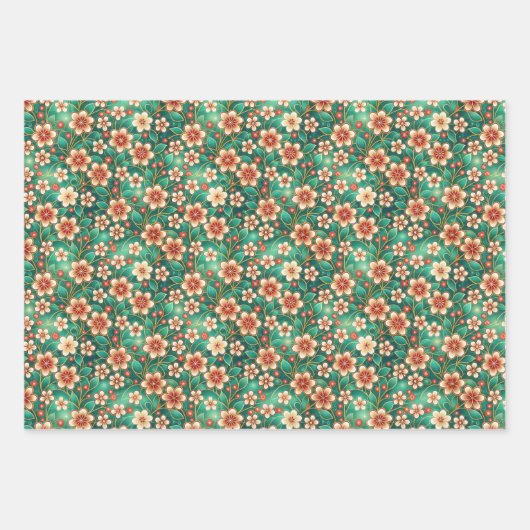 Indian Floral Pattern ラッピングペーパーシート (正面)