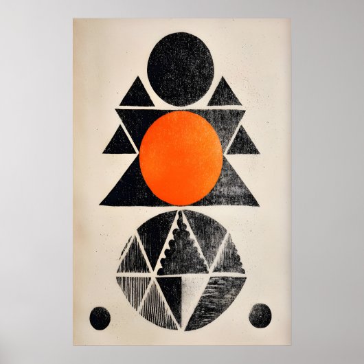 Indian Geometric Wall Art Orange and Black Shapes ポスター (正面)
