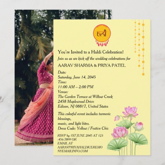 Indian Haldi Ceremony Invitation with Photo 招待状 (正面/裏面)