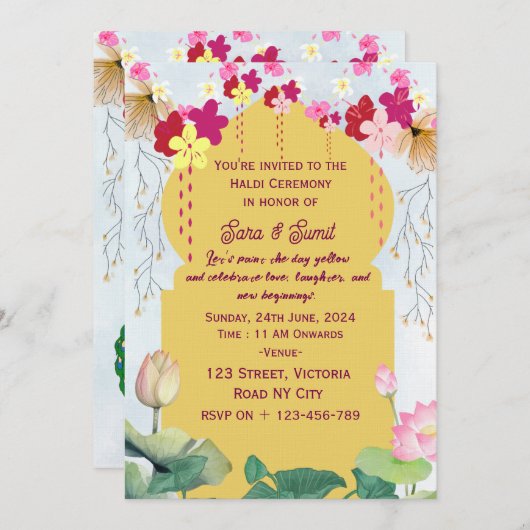 Indian Haldi Ceremony Invitations  招待状 (正面/裏面)