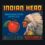 Indian Head Washington Apples Vintage Crate Label ポスター<br><div class="desc">Vintage food and beverage labels and advertising from around the world on a variety of apparel and gift item. Great gift idea for collectors! Check out our other products with this design. Tote bags, tees and mugs are available in many styles and colors. Text shown on customizable items is an...</div>