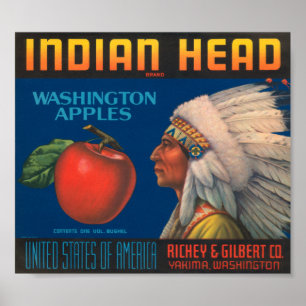 Indian Head Washington Apples Vintage Crate Label ポスター