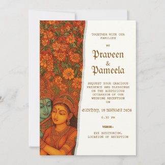 Indian invitation with Radhakrishna Mural painting 招待状