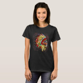 Indian Native American Chief Skull Motorcycle Head Tシャツ (正面フル)