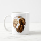 Indian Native American Woman With White Wolf Vinta コーヒーマグカップ (左)