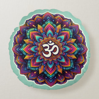Indian Om Symbol in a beautiful mandala design ラウンドクッション