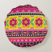 Indian or Pakistani truck art inspired seamless fo ラウンドクッション (裏面)