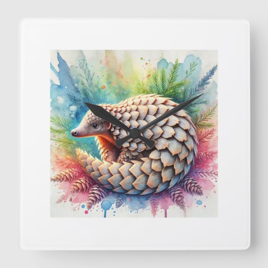 Indian Pangolin 050824AREF127 - Watercolor スクエア壁時計 (正面)