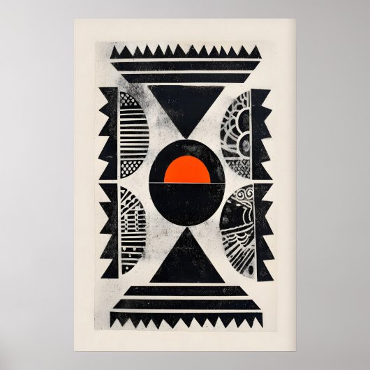 Indian Pattern Wall Art - Bold Orange Circle and ポスター (正面)