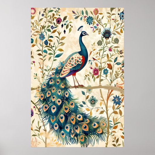 Indian Peacock Art Print Botanical Bird ポスター (正面)