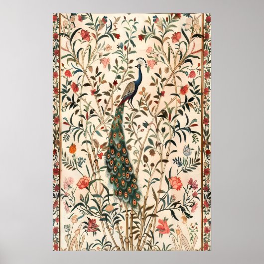 Indian Peacock Art Print Botanical Wildlife ポスター (正面)