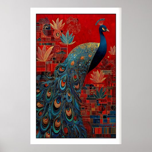 Indian Peacock Art Print, Colorful Bird Design ポスター (正面)