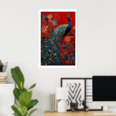 Indian Peacock Art Print, Colorful Bird Design ポスター (ホームオフィス)