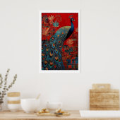Indian Peacock Art Print, Colorful Bird Design ポスター (キッチン)