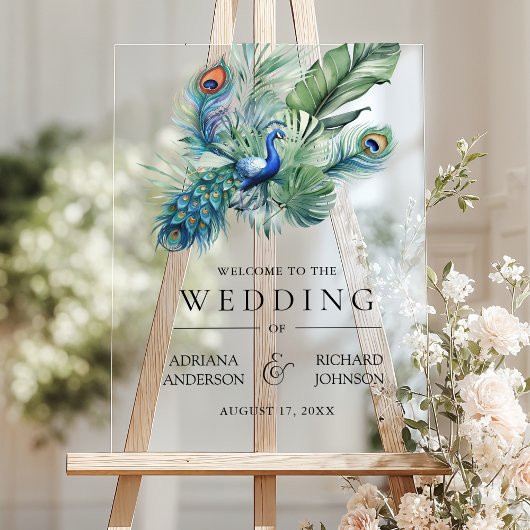 Indian Peacock Feathers Wedding Welcome アクリルサイン