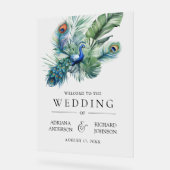 Indian Peacock Feathers Wedding Welcome アクリルサイン (傾斜)