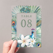 Indian Peacock Floral Wedding Acrylic Table Number アクリル招待状 (インサイチュ (ポータブル))