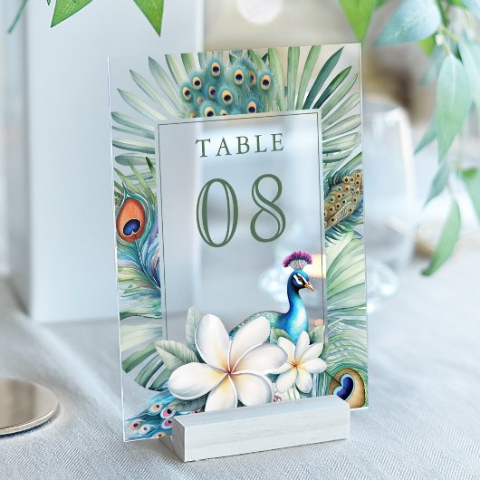 Indian Peacock Floral Wedding Acrylic Table Number アクリル招待状