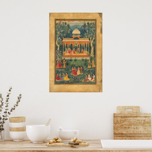 Indian Pichwai Art Poster Mughal Royal Pavilion ポスター (キッチン)