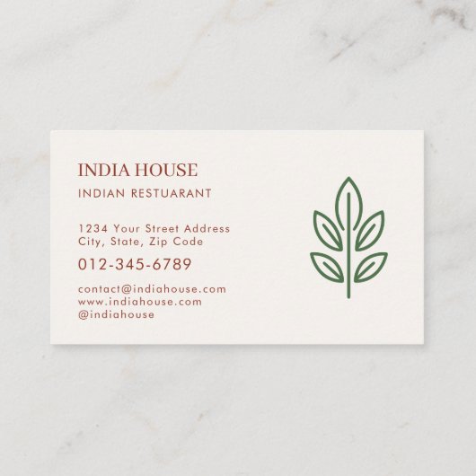 Indian Restaurant Catering Service Photo 名刺 (裏面)