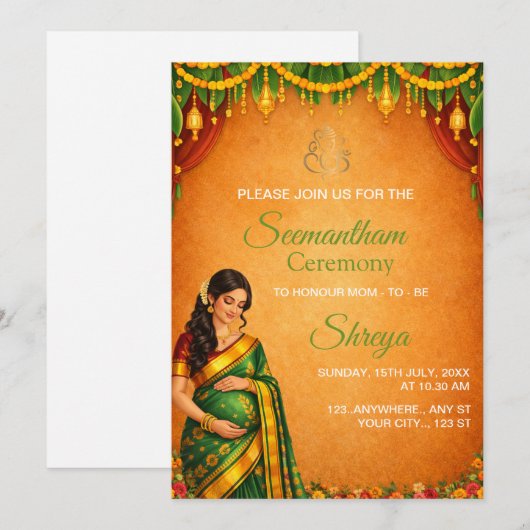 Indian Seemantham Ceremony Invitation Card 招待状 (正面/裏面)