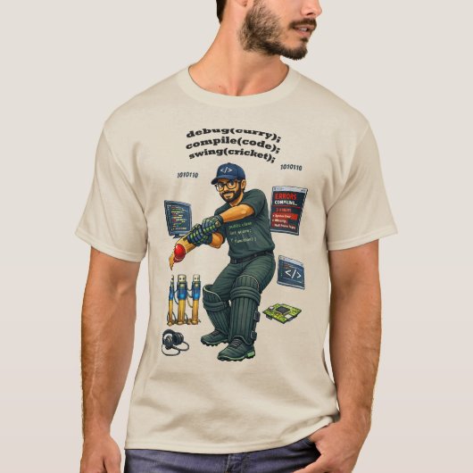 Indian Software Engineer Coder Playing Cricket URM Tシャツ (正面)
