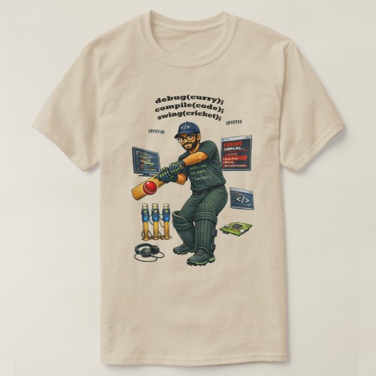 Indian Software Engineer Coder Playing Cricket URM Tシャツ (デザイン正面)