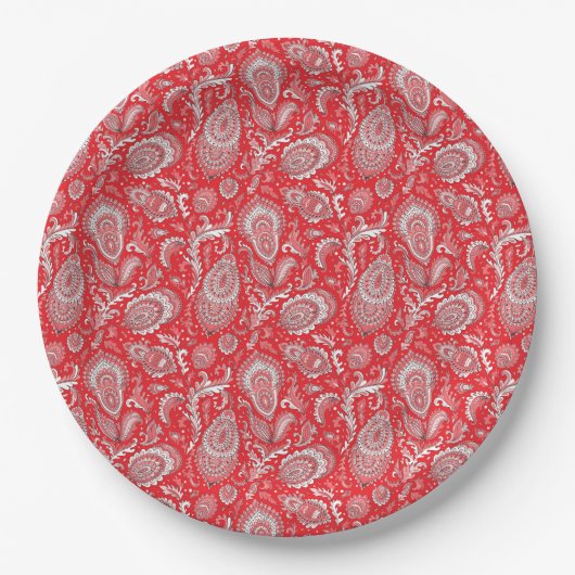 Indian style paisley floral seamless pattern ペーパープレート (正面)