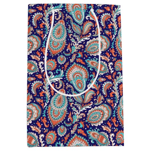 Indian style paisley floral seamless pattern ミディアムペーパーバッグ (正面)