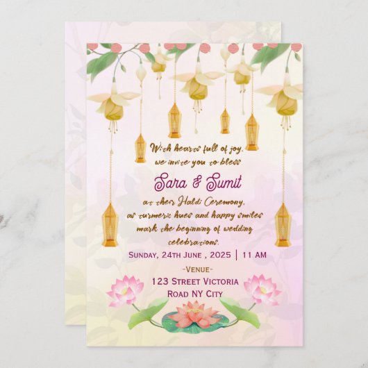 Indian Wedding Haldi Ceremony Invitations  招待状 (正面/裏面)