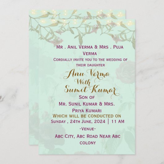 Indian Wedding Invitations  招待状 (正面/裏面)