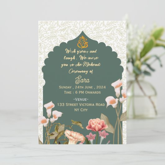 Indian Wedding Mehendi Ceremony Invitations 招待状 (スタンド正面)