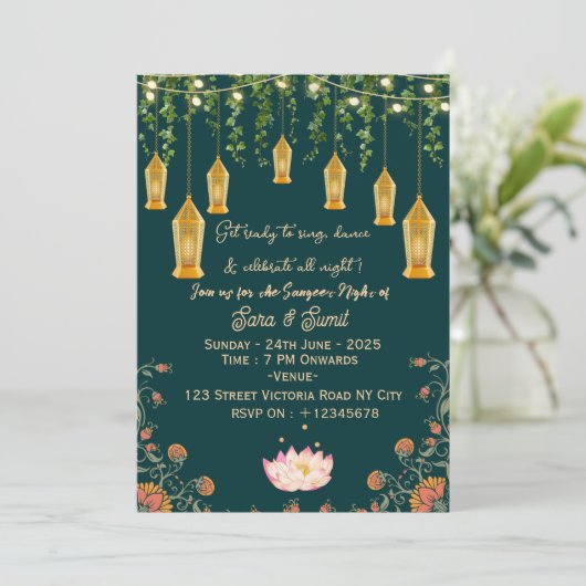 Indian Wedding Sangeet Night Ceremony Invitations  招待状 (スタンド正面)