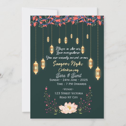 Indian Wedding Sangeet Night Ceremony Invitations  招待状 (正面)