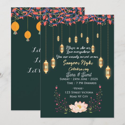 Indian Wedding Sangeet Night Ceremony Invitations  招待状 (正面/裏面)