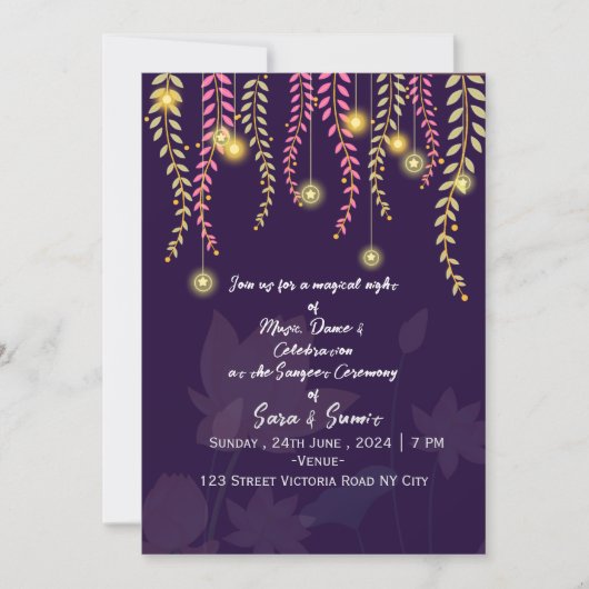 Indian Wedding Sangeet Night Ceremony Invitations  招待状 (正面)