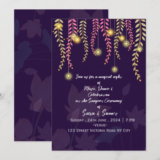 Indian Wedding Sangeet Night Ceremony Invitations  招待状 (正面/裏面)