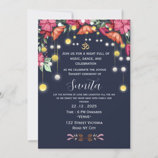 Indian Wedding Sangeet Night Invitation  招待状 (正面)