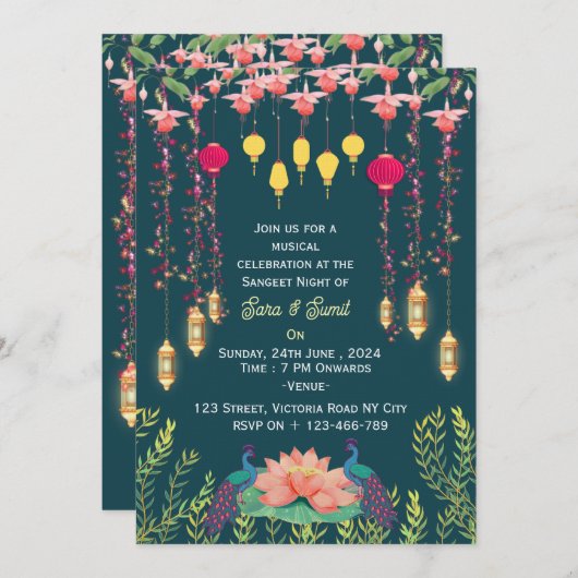 Indian Wedding Sangeet Night Invitations  招待状 (正面/裏面)