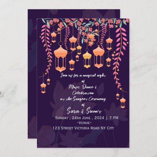 Indian Wedding Sangeet Night Invitations  招待状 (正面/裏面)